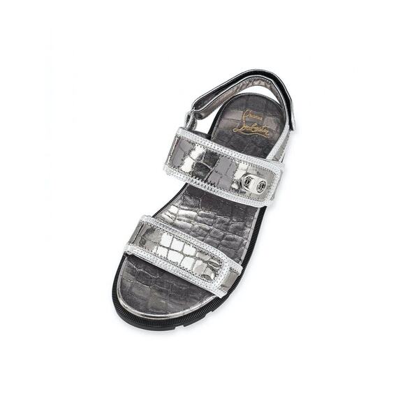 Christian Louboutin Lock Cool Flat Silver Strap Black Platform Dad Sandal 37.5 - Picture 7 of 12